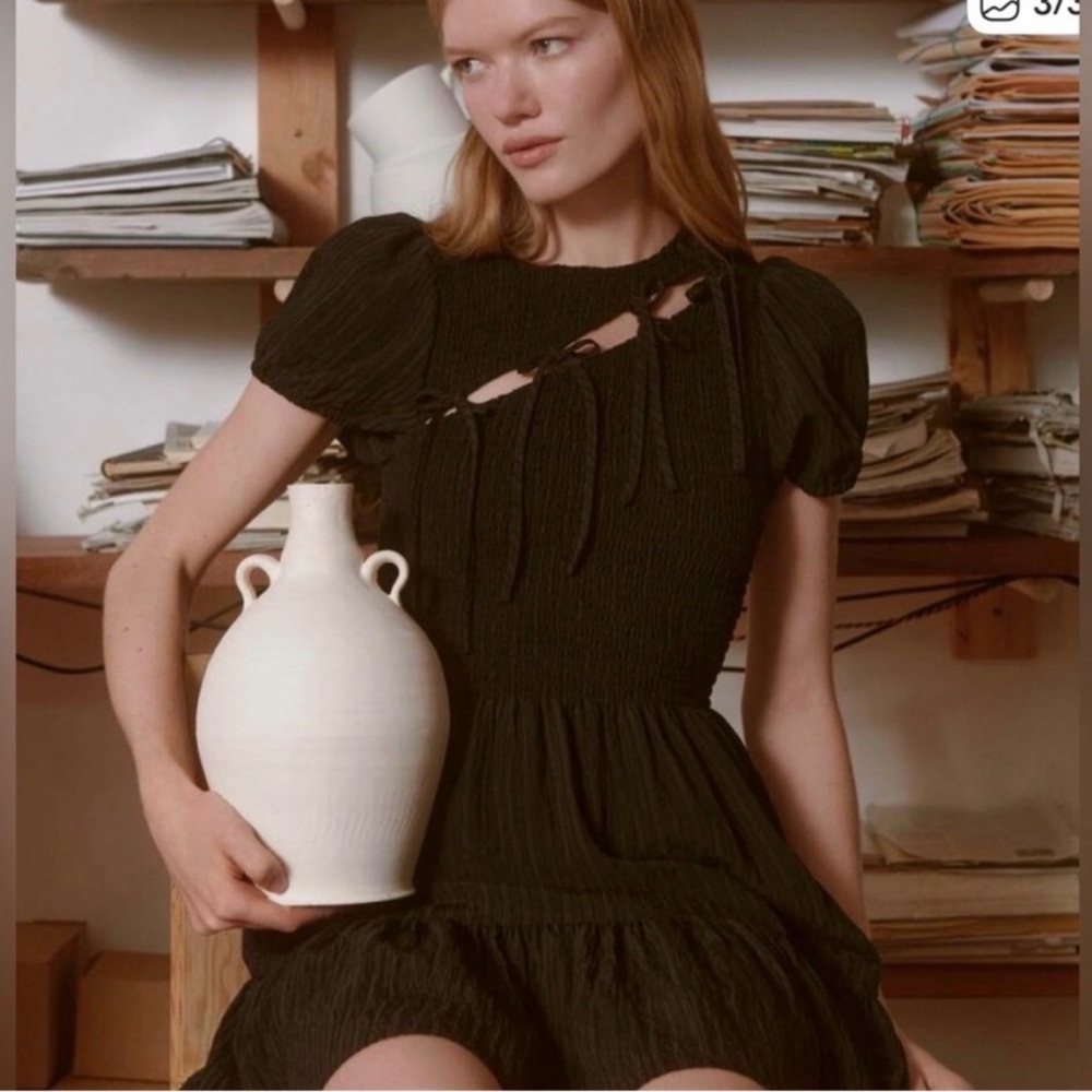 The Gia Mini Nap Dress - Black Tonal Seersucker / S, Hill House Home - Picture 2 of 8